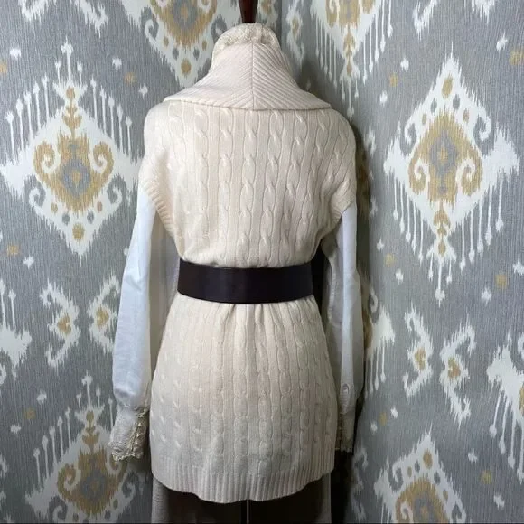 Ralph Lauren Ivory Cashmere Cable Shawl Collar Cardigan Vest - Picture 13 of 16